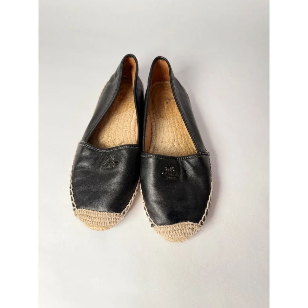 Coach Rhodelle Black Leather Espadrille Flats Womens‎ 7.5B A8424
